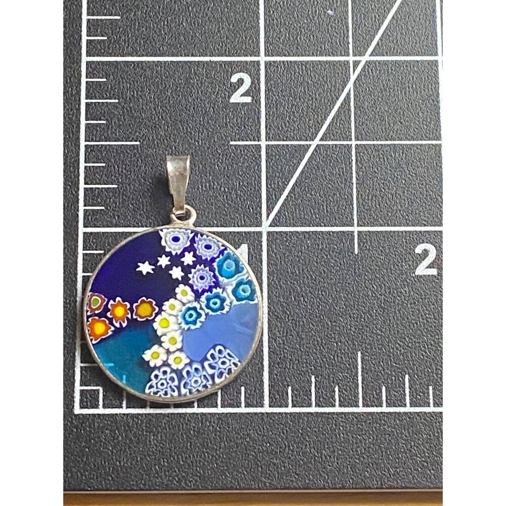925 Sterling Silver Murano Millefiori Glass Pendant Necklace 18" Vera Wang Chain - Picture 3 of 10